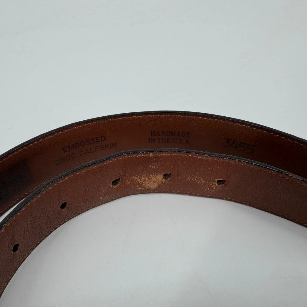 Bobby Jones Mens Black Croc Embossed Calfskin Leather Belt Size 34 Gold Brass